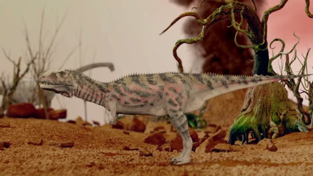 Un dinosaure. Jungle préhistorique, paysage, vallée avec dinosaures. 3d rendu — Video