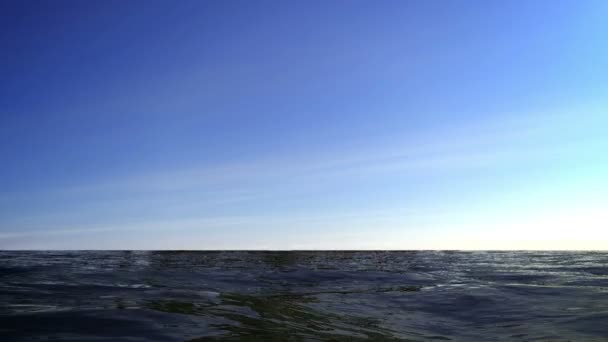 Δες στον ωκεανό, θάλασσα. επιφάνεια του νερού. στον ορίζοντα. ηλιοβασίλεμα — Αρχείο Βίντεο