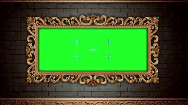 Golden vintage frame on brick wall. Green screen transition footage. 4K footage — Stock Video