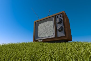 çimenli tepe üzerinde ahşap Tv eski antika