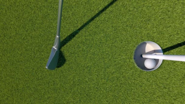 Golf. Animazione della palla da golf che cade in un buco — Video Stock