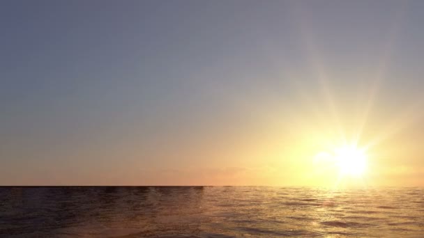 Vista de la ciudad en la bahía. Hermosa puesta de sol. Animación realista del agua — Vídeos de Stock