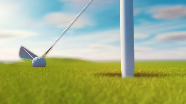 Golf club i piłeczki do golfa na trawie. Słoneczny dzień — Zdjęcie stockowe