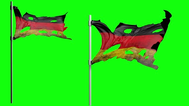 Apocalyptic ragged flag of Germany. Realistyc 3d animation on wind. green screen — Stock Video