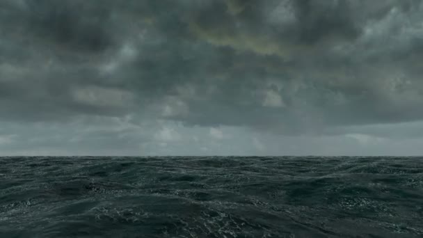 Ocean létat nad animace těsně nad vlnami oceánu na špatné počasí. 
