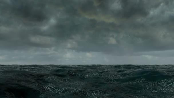 Survol de l'océan, animation juste au-dessus des vagues de l'océan par mauvais temps . — Video