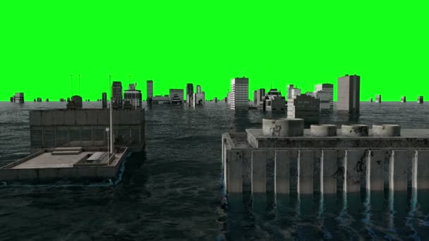 Apocalyptic water view. urban flood. Storm. Green screen footage — Stock Video