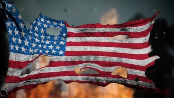 Apokalyptickou otrhaných vlajka Ameriky. Realistyc 3d animace na vítr — Stock video