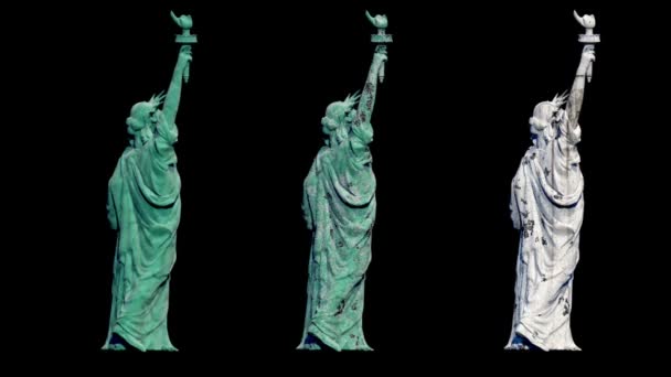 Statue of liberty. new and old view. rotate animation. alpha matte — Stock Video