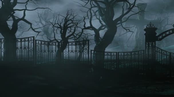 Horror night park. Moonlight . halloween concept. 3d animation — Stock Video
