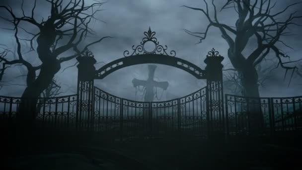 Horror nacht park. Maanlicht. Halloween concept. 3D animatie — Stockvideo