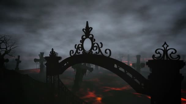 Horreur cimetière de nuit, tombe. Au clair de lune. concept d'Halloween. Animation 3D — Video