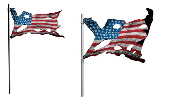 Apocalyptic ragged dirty flag of America. isolate on white. 3d render — Stock Photo, Image