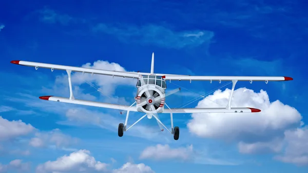 Stare retro bi samolotem latać w chmurach. — Zdjęcie stockowe