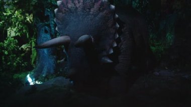 Triceratops Tarih öncesi ormanda, gece orman