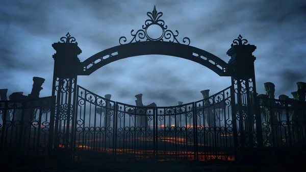 Cementerio nocturno de terror, tumba. Luz de luna. concepto de Halloween. renderizado 3d —  Fotos de Stock