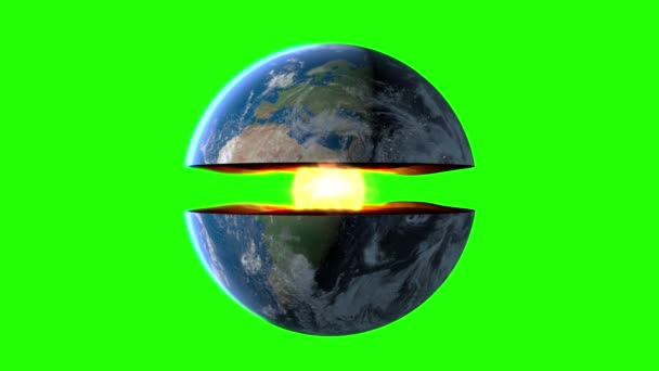 Земне ядро. внутрішня структура з геологічними шарами. Знімок зеленого екрана — стокове відео