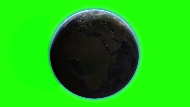 Planeta Pământ. vedere de noapte şi de zi. Animație realistă cu atmosferă. Ecran verde imagini 4K — Videoclip de stoc