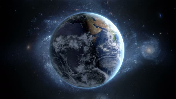 Planet Earth as seen from space. With stars background. realistic 3d animation — Stock Video