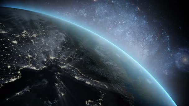 Planeta Tierra visto desde el espacio. Con fondo de estrellas. animación 3d realista — Vídeo de stock