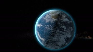 Uzaydan görünüşünü Dünya gezegeni. Yıldızlar arka plan ile. gerçekçi 3d animasyon
