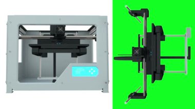 2 1'video. 3d yazdırma aygıtını bir model oluşturma. Tüm süreç hız. yeşil ekran animasyon