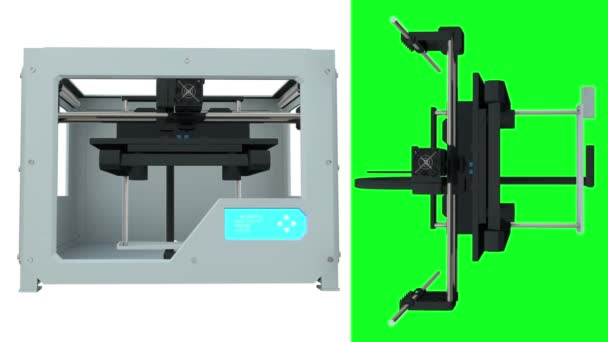 2 vídeos em 1. Dispositivo de impressão 3D criando um modelo. Todo o processo é acelerado. animação tela verde — Vídeo de Stock