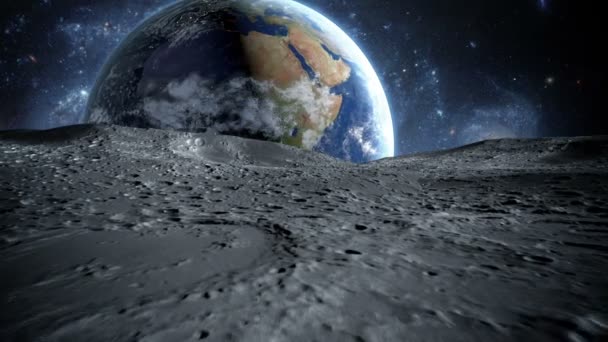 Surface lunaire. Animation de vol. Vue de la Lune à la Terre — Video