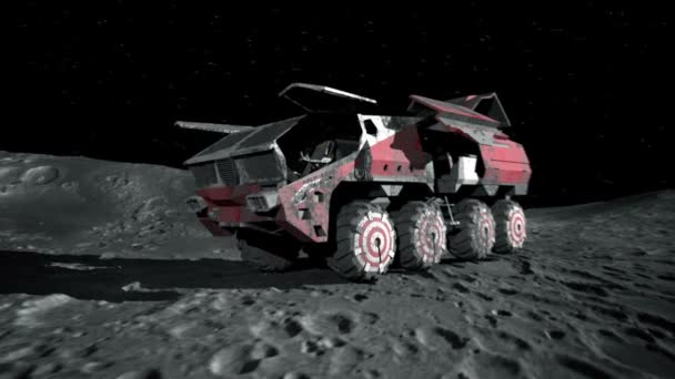 Un rover lunar en la luna. expedición espacial. Animación 3D realista . — Vídeo de stock