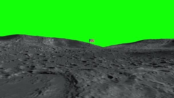 月にアメリカの国旗。空間ビュー。緑色の画面 — ストック動画