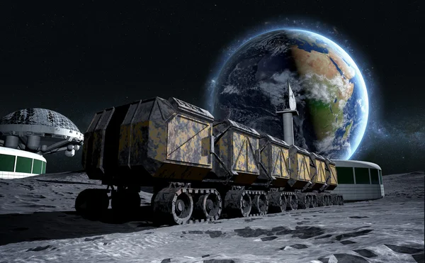 Лунный марсоход на Луне. Космическая экспедиция. поверхность луны. 3d-рендеринг — стоковое фото