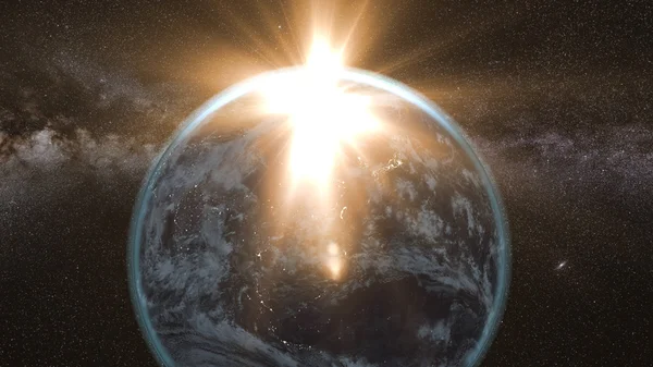 Uçan asteroit, göktaşı Dünya'ya. Dış uzaya. Armageddon — Stok fotoğraf