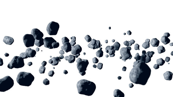 летающий астероид, метеорит. изолировать. 3d-рендеринг
