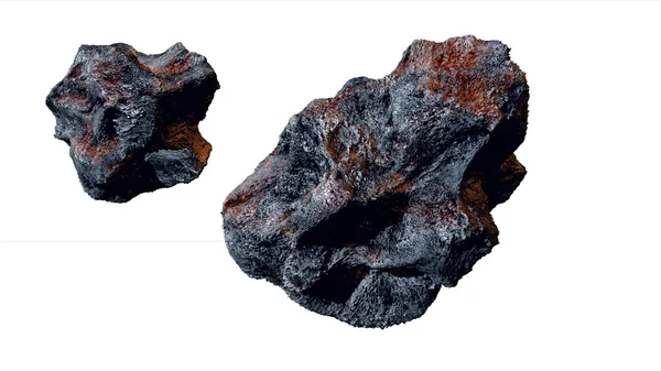 Létání asteroidů, meteorit. Izolujte. 3D vykreslování — Stock fotografie