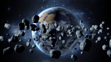 flying asteroid, meteorite to Earth. outer space. Armageddon. 3d rendering clipart