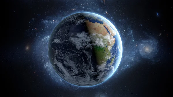 Planetjorden sett från rymden. Med stjärnor i bakgrunden. 3D-rendering — Stockfoto