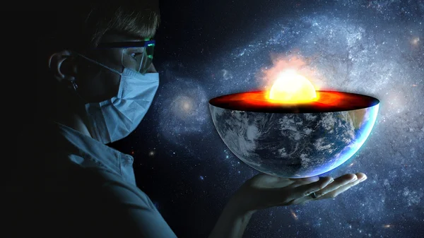 Dünya çekirdek olan kadın. jeolojik katmanları ile iç yapısı. 3D render