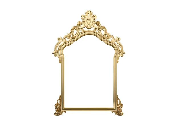 Golden vintage frame, mirror. Design retro element. physical realistic reflection . 3d rendering — Stock Photo, Image