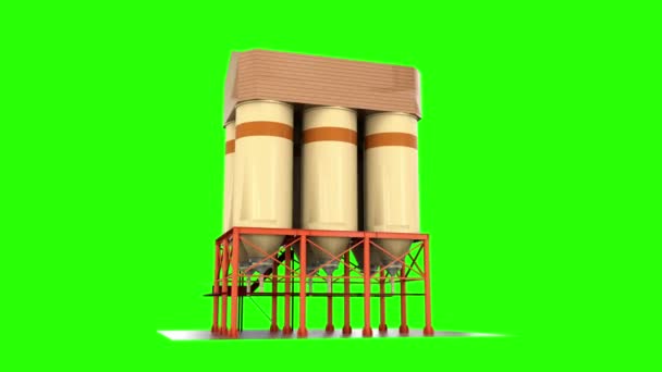 穀物の穀物の貯蔵のためのタンク。サイロ構造。緑色の画面で回転 — ストック動画
