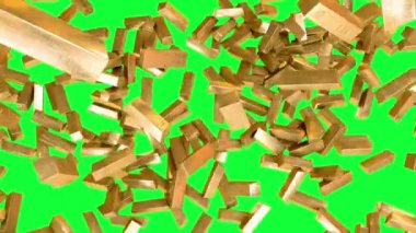 altın külçelerini düşer. gerçekçi animasyon. Yeşil ekran görüntüleri