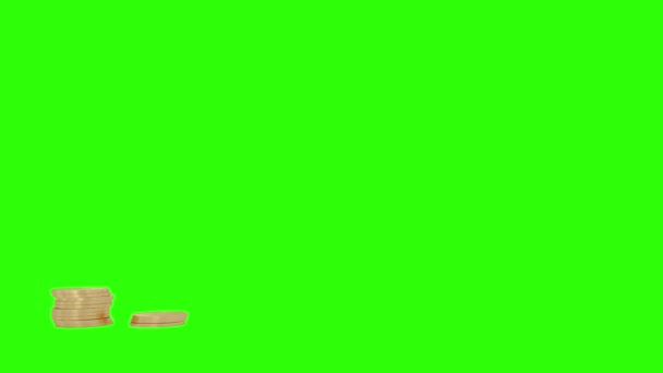 Goldmünzen stapeln sich im Stil eines Säulendiagramms. Green Screen Filmmaterial — Stockvideo