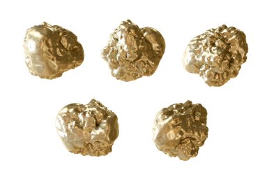 Altın nuggets yakın çekim. beyaz izole et. 3D render.