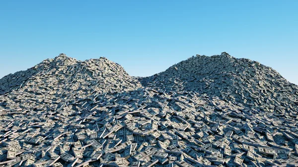 Um monte de dinheiro. Milhões de dólares em dinheiro. Dólar da montanha. Conceito financeiro. Renderização 3d . — Fotografia de Stock