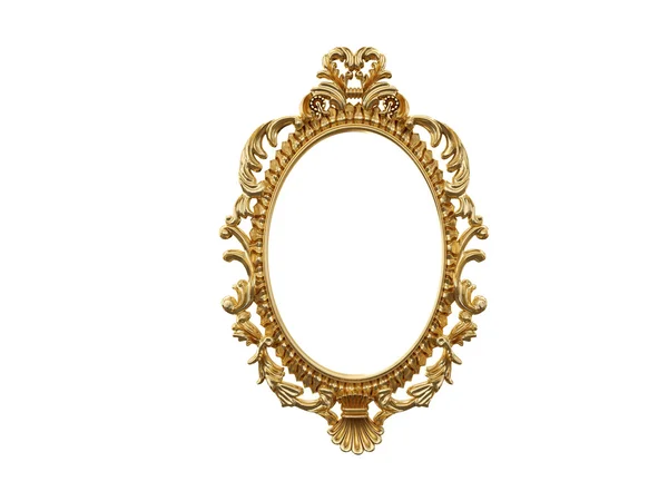 Golden vintage frame, mirror. Design retro element. physical realistic reflection . 3d rendering. — Stock Photo, Image