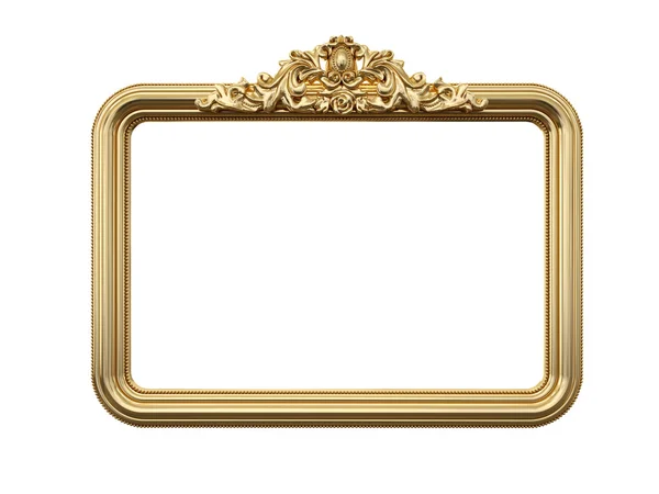 Golden vintage frame, mirror. Design retro element. physical realistic reflection . 3d rendering. — Stock Photo, Image