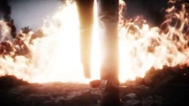 Mahvolmuş bir kıyamet şehrindeki zombi. Mahşer günü görüntüsü. Zombi kıyameti var. Gerçekçi 4k animasyonu.