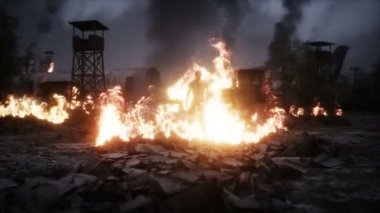 Mahvolmuş bir kıyamet şehrindeki zombi. Mahşer günü görüntüsü. Zombi kıyameti var. Gerçekçi 4k animasyonu.