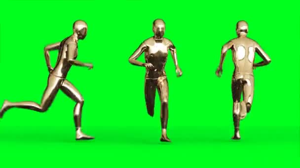 Altın Adam karakteri animasyonu. Yeşil ekranda izole et. — Stok video