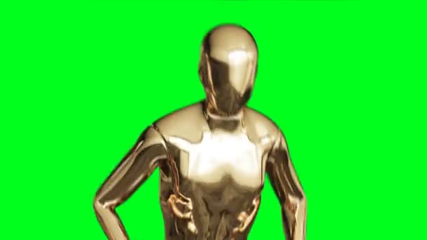 黄金の男のキャラクターアニメーション。緑の画面に隔離する. — ストック動画