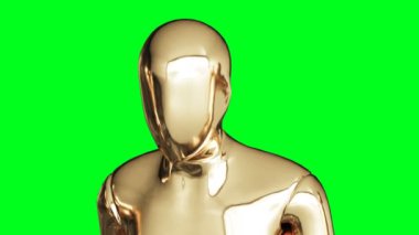 Altın Adam karakteri animasyonu. Yeşil ekranda izole et.